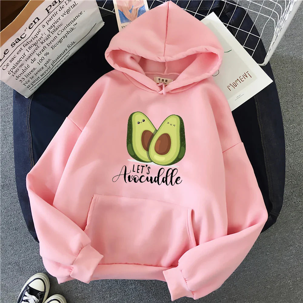 Oversized Hoodies Cartoon Avocado Print Sweatshirt Clothes for teens Women Punk Kpop Clothing Loose Fleece Hoodie Spring Tops