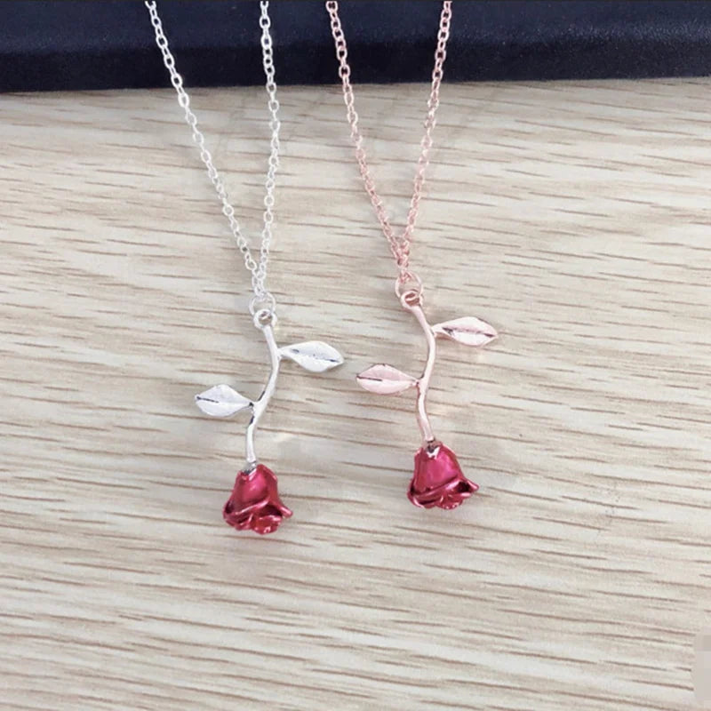 New Fashion Vintage Rose Necklace Pendant Long Chain Charm Simple Necklace Autumn Winter Women's Jewelry Valentine's Day