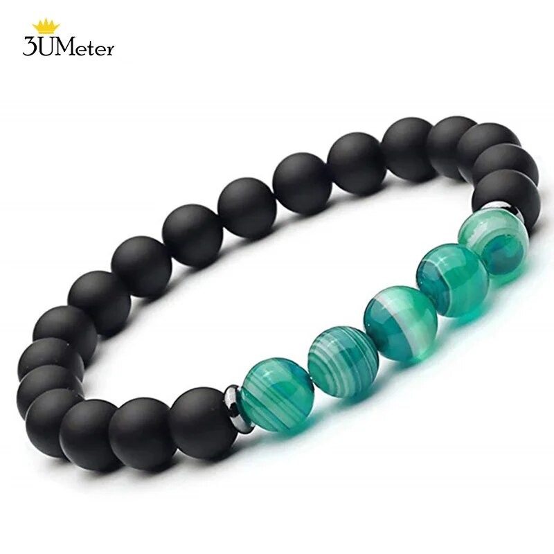 2PCS Natural Striped Agates Matte Black Onyx Beaded Bracelet for Women Men Natural Stone Hematite Bracelet Jewelry Pulseras