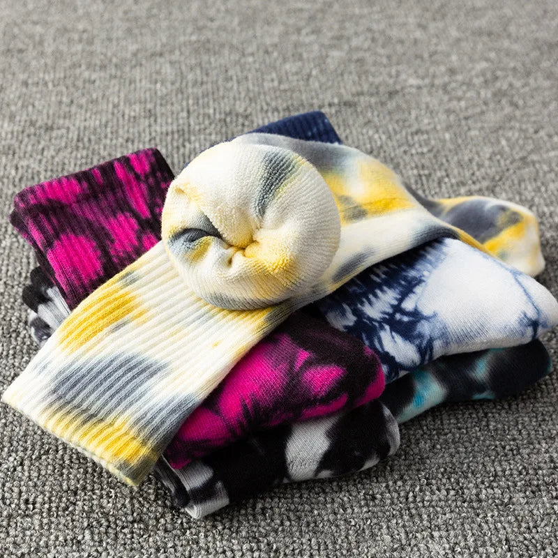 Tie-dyed Long Socks Men's Fall/Winter Tube Socks Cotton Autumn Basketball Skateboard Socks Thicker Women's High-top Tide Socks