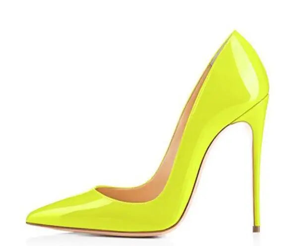 UVRCOS 12CM Thin Heels Women Pumps Red Grey Pink Nude Patent Leather Dress Shoes Pointed Toe Stiletto Heels