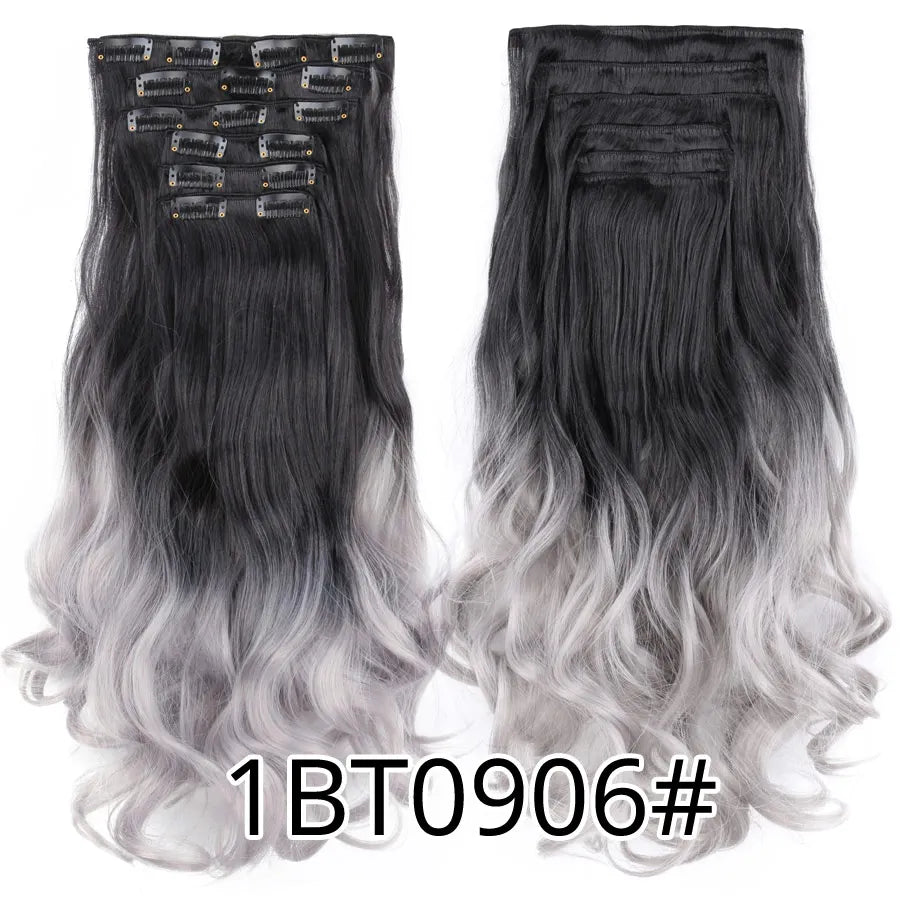 Leeons 16Clips Long Straight Synthetic Clip On Hair Extensions Cheveux Clip Naturel High Temperature Fiber Black Brown Hairpiece