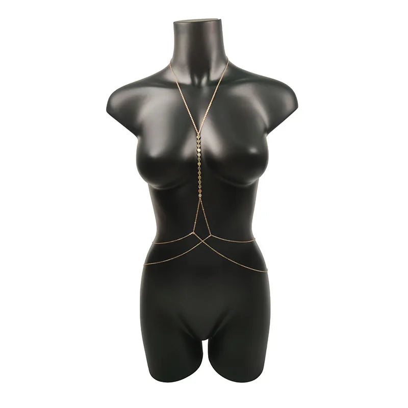 Chest Chain Sexy Bikini Personalized Body Clothing for Women Sequined Cross Chain Belly Female Bodysuit Jewelry Fashion