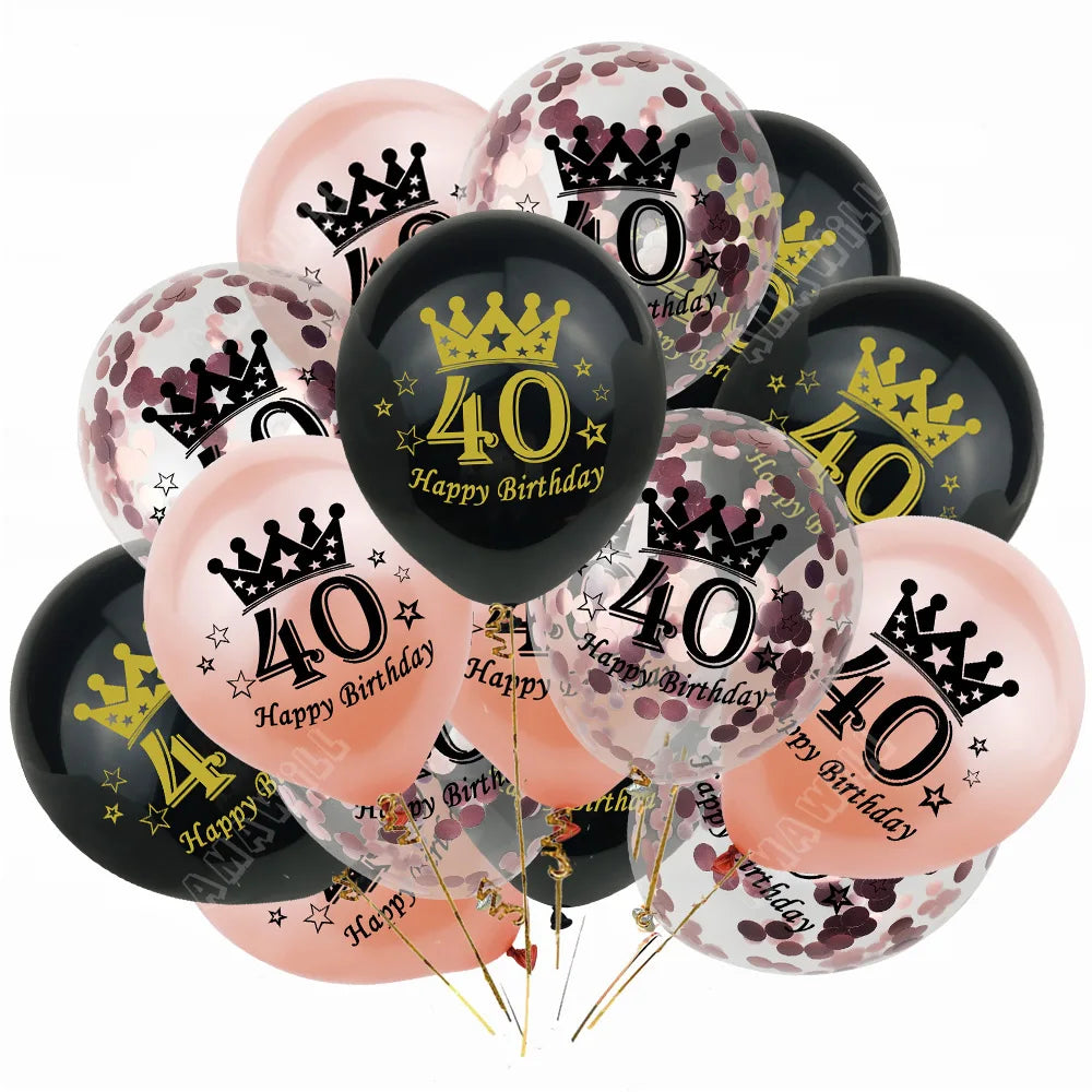 15pcs Latex Happy Birthday Balloon 12 Inch Confetti Balloons 30 40 50 60 70 Years Old Anniversary Wedding Birthday Party Decor