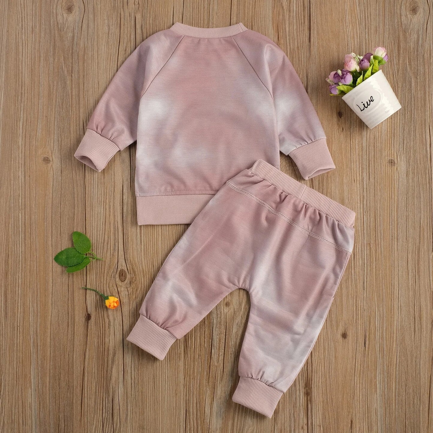 2 Pcs Newborn Baby Girls Boys Tie Dye Outfits, Infant Long Sleeve Round Neck Pullover + Tie Up Pants Pockets Spring Autumn