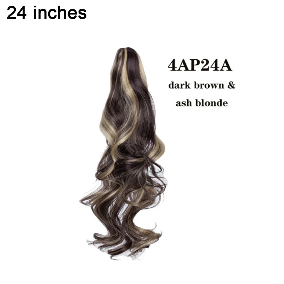 BENEHAIR Fake Ponytail Claw On Ponytail Long Wavy Clip In Hair Extension Hair Synthetic Hairpiece For Women Pony Tail Fake Hair