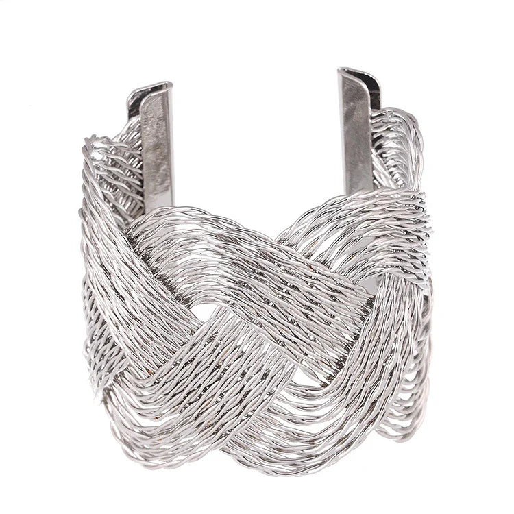 Exaggerated Wire Mesh Open Wide Bracelet Ins Small Fashion Net Red Metal Bracelet Women's Jewelry Charm Bracelets for Women