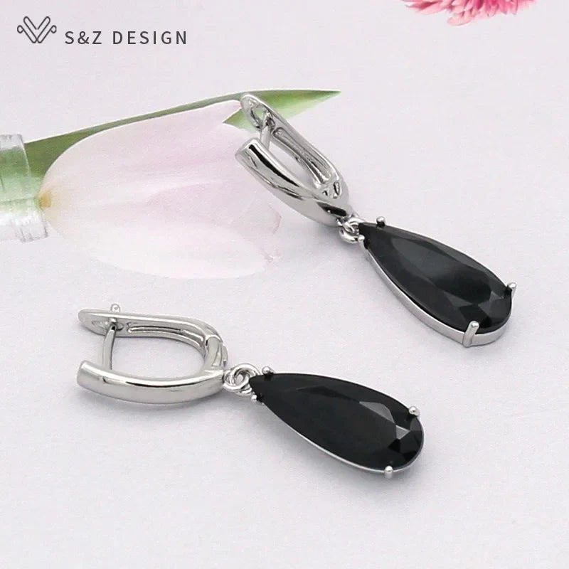 S&Z 10 Color Long Water Drop Cubic Zirconia Earring For Women Korean Fine Wedding Simple Fashion Party Jewelry