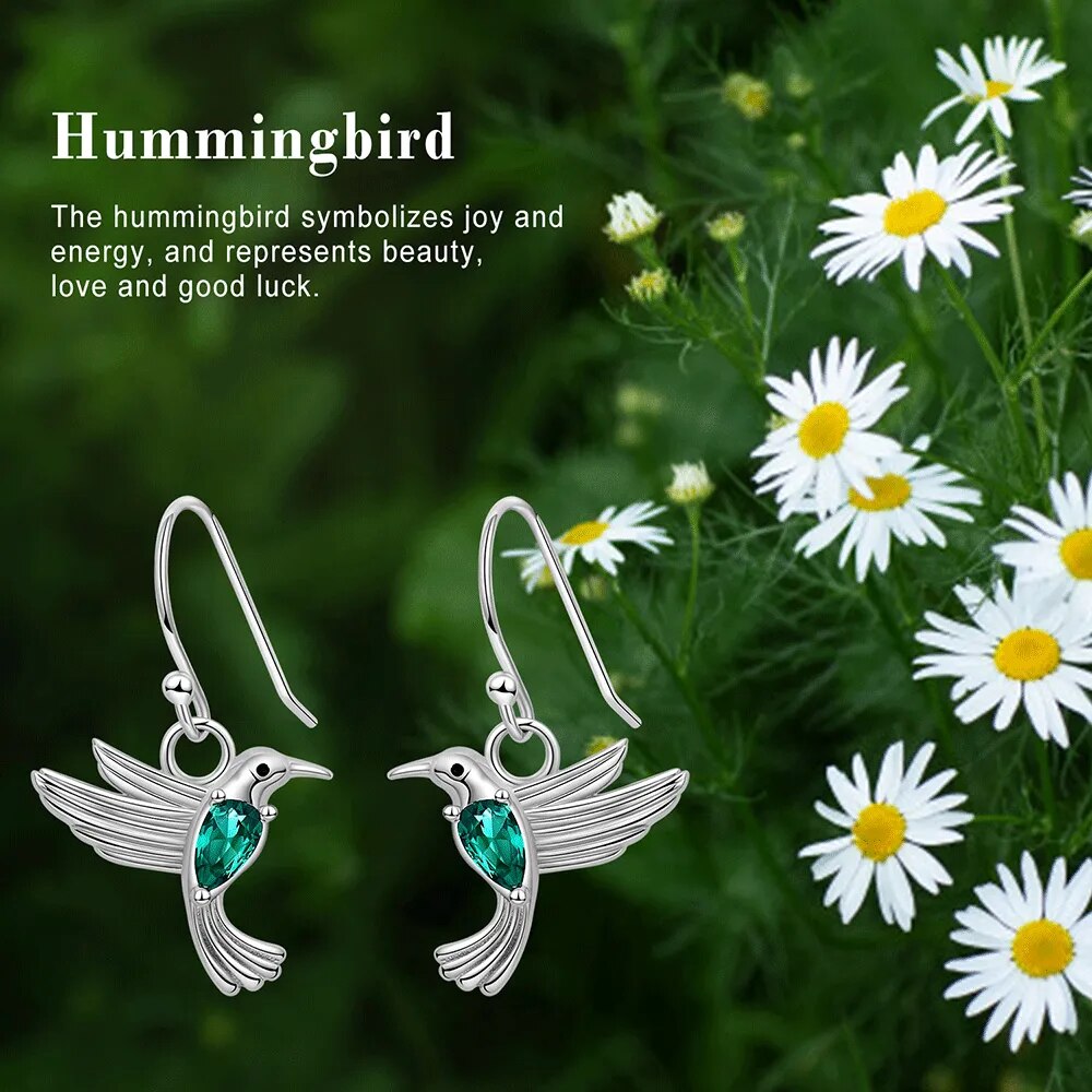 Hummingbird Drop Earrings 925 Sterling Silver Animal Birds Green Zircon Earrings for Women 2021 Fine Jewelry Gift Free Ship
