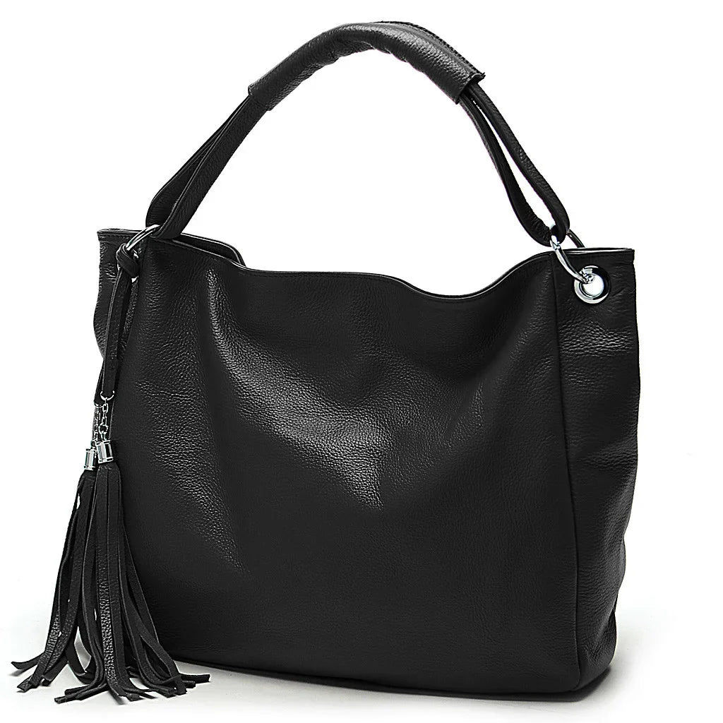 Zency Black White Bag 100% Soft Genuine Leather Tassel Women's Handbag Ladies Shoulder Bags Messenger Satchel Crossbody Purse