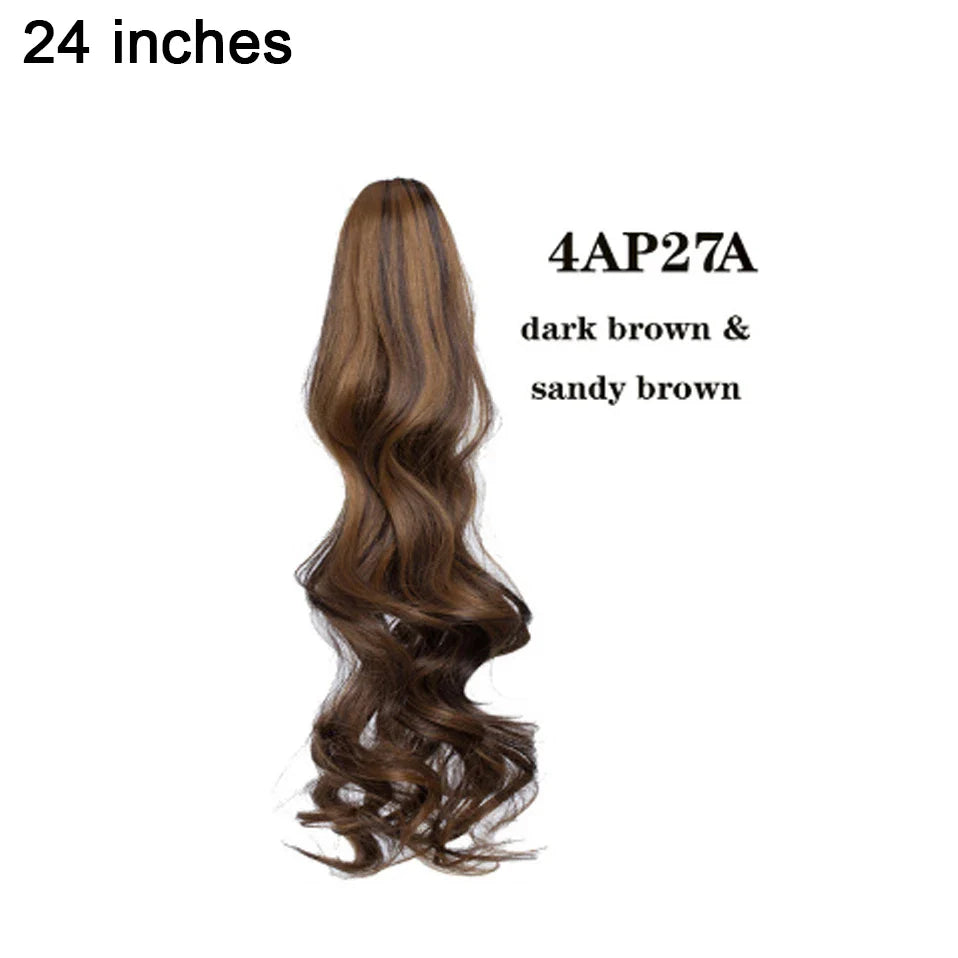 BENEHAIR Fake Ponytail Claw On Ponytail Long Wavy Clip In Hair Extension Hair Synthetic Hairpiece For Women Pony Tail Fake Hair