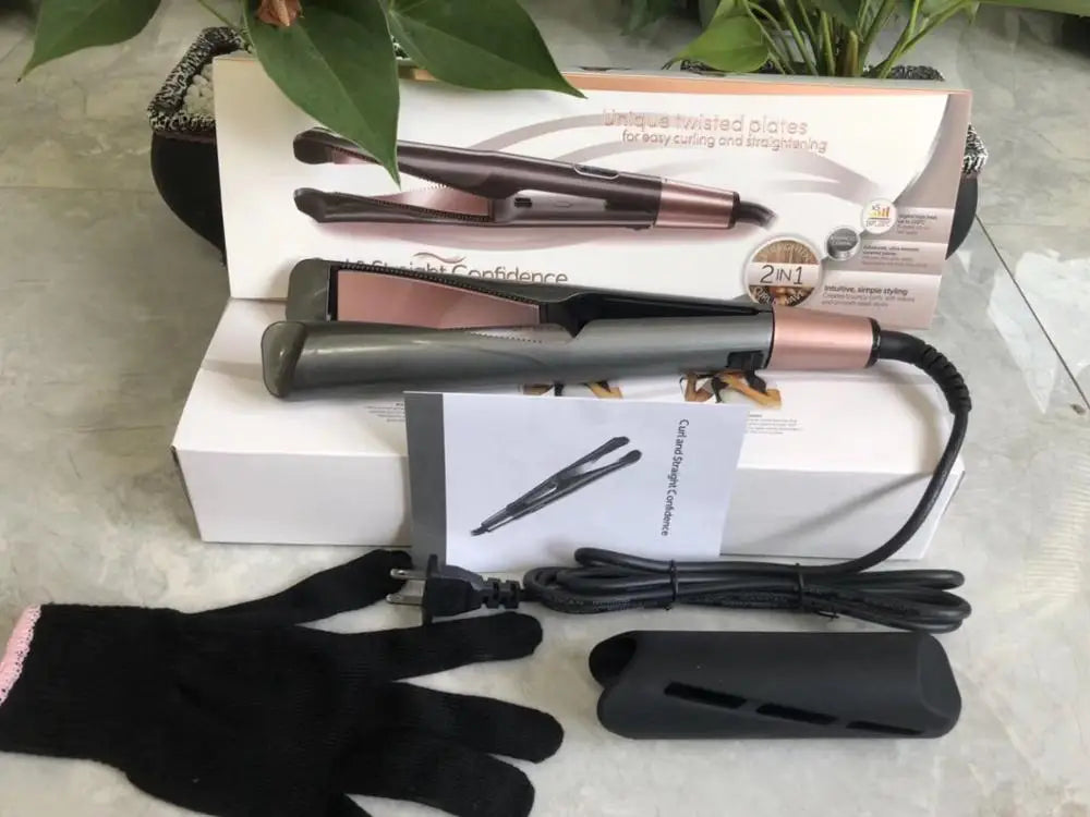 2 in 1 Hair Straightener And Curler Tourmaline Ceramic Twisted Flat Iron Straightening And Curling With LCD For Hair Styling