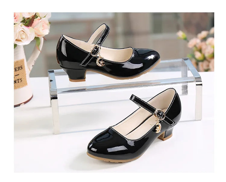 Children Girls Leather Shoes White Princess High Heel Shoes For Kids Girls Performance Dress Student Show Dance Sandals 26-41