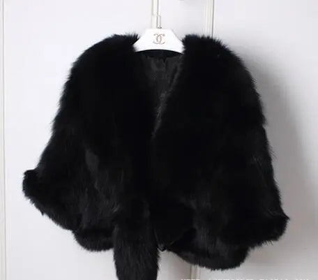 Winter Cloak Warm  Women Cardigan big real Fox Fur Collar Cape Fashion Solid Poncho With medium Fur Sleeves Evening dress shaw