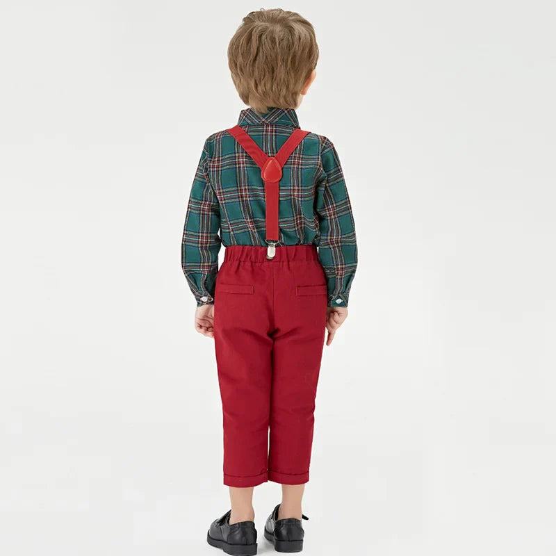 Toddler Boys Clothing Set Autumn Winter Children Suspender 2 PCS Suit Kids Christmas Outfits