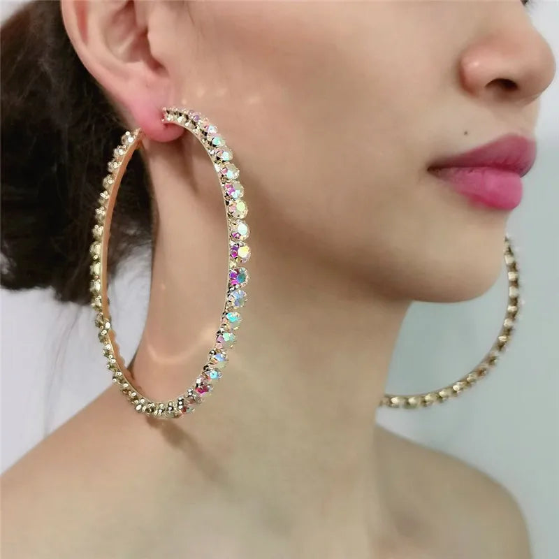 New exquisite fashion earrings jewelry geometric design round single row Rhinestone Earrings for her gift
