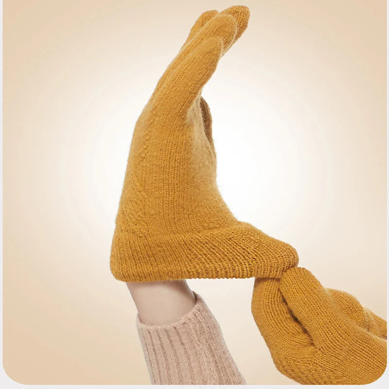 Fashion Cashmere Women Men Winter Cashmere Cold Protection Double-layer Thickening Warm Touch Screen Knitted Woolen Gloves