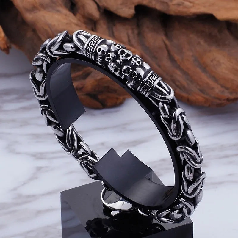 Vintage Gothic Full Skull Bracelet Motorcycle Riding Rock Bike Hip Hop Punk Jewelry Halloween Gift