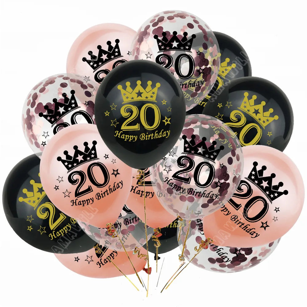 15pcs Latex Happy Birthday Balloon 12 Inch Confetti Balloons 30 40 50 60 70 Years Old Anniversary Wedding Birthday Party Decor