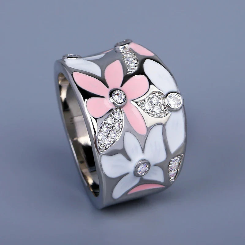 Fashionable and Exquisite Red Flower Women's for Ring New Handmade Enamel Women's Jewelry Wedding Bridal Ring Party Jewelry