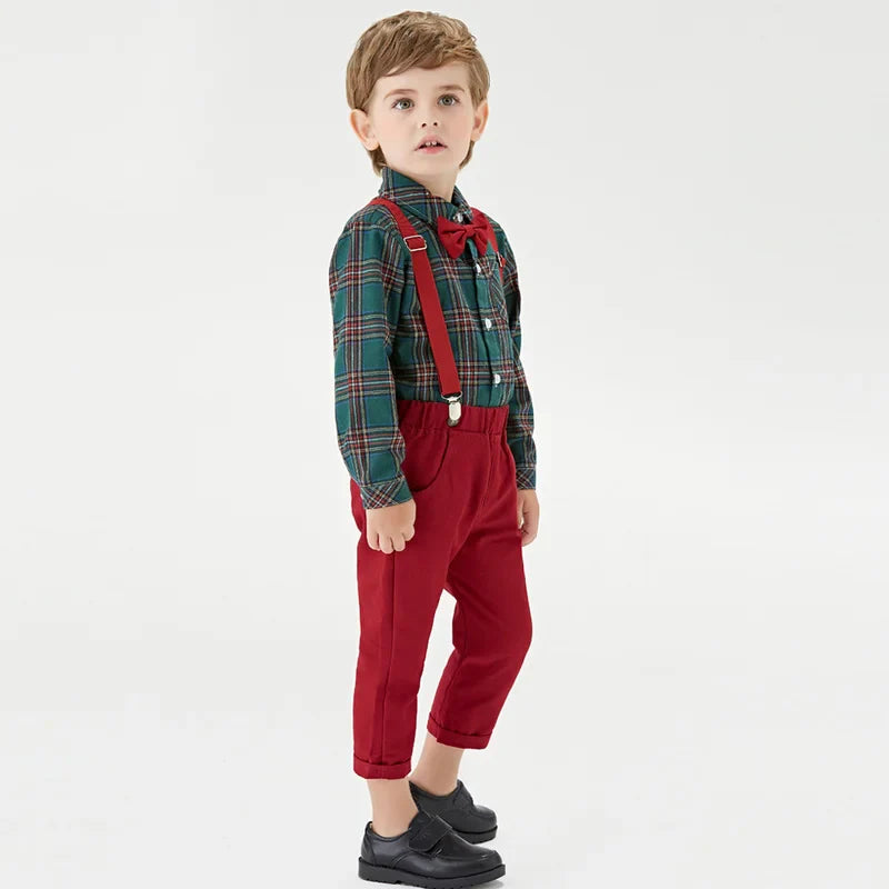 Toddler Boys Clothing Set Autumn Winter Children Suspender 2 PCS Suit Kids Christmas Outfits