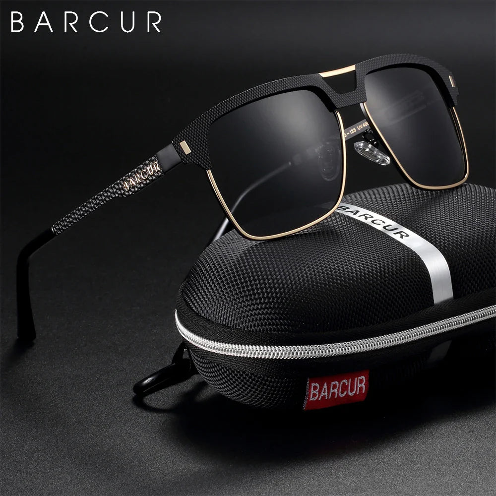 BARCUR Polarized Men’s Sunglasses – Fashionable Square Stainless Steel Frame UV400 Protection Anti-Reflective Outdoor Sports & Driving Eyewear – Original Design Casual Style with Premium Polycarbonate Lenses