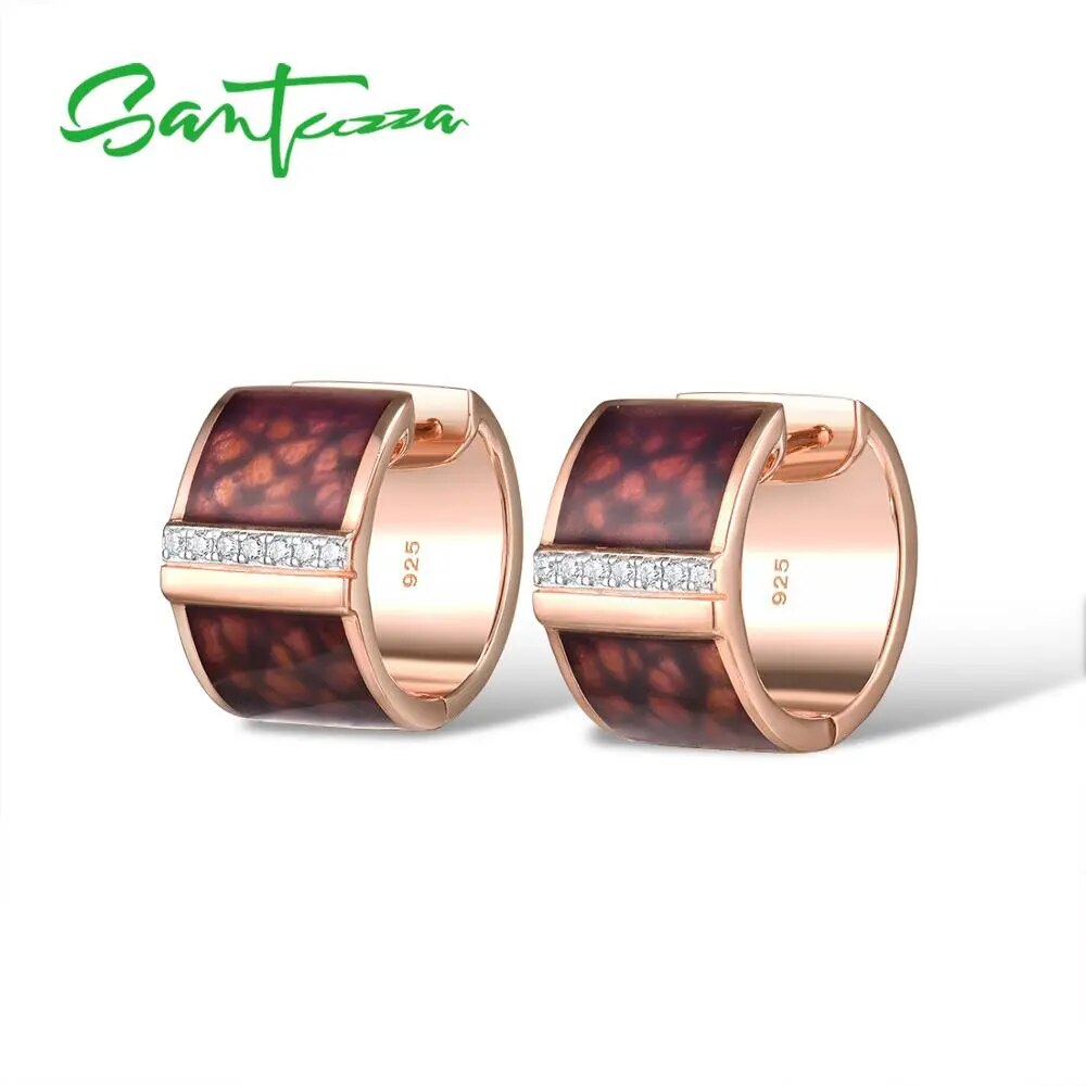 SANTUZZA Silver Earrings For Women 925 Sterling Silver Rose Gold Color Brown Chic Earrings Trendy Fine Jewelry Handmade Enamel