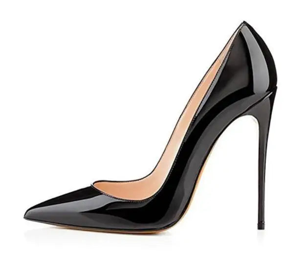 UVRCOS 12CM Thin Heels Women Pumps Red Grey Pink Nude Patent Leather Dress Shoes Pointed Toe Stiletto Heels