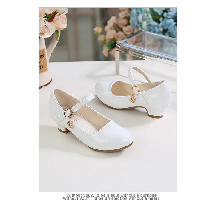 Children Girls Leather Shoes White Princess High Heel Shoes For Kids Girls Performance Dress Student Show Dance Sandals 26-41