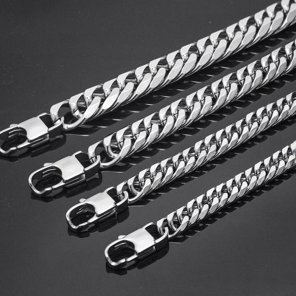 HNSP 316L Stainless Steel LA Cuban Link Chain Bracelet For Men Punk Hip Hop Silver Color Hand Chain 8/10/12/14MM Thick