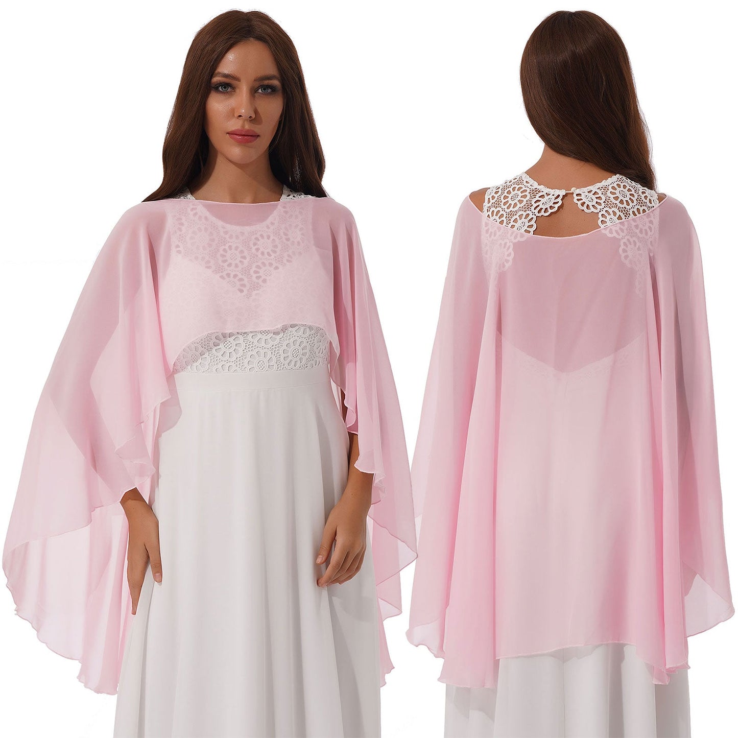 Women Chiffon Solid Pullover Capes Shawl Hi-low Hem Thin Soft Shrug Ponchos for Wedding Bridal Bridesmaid Evening Party Dress