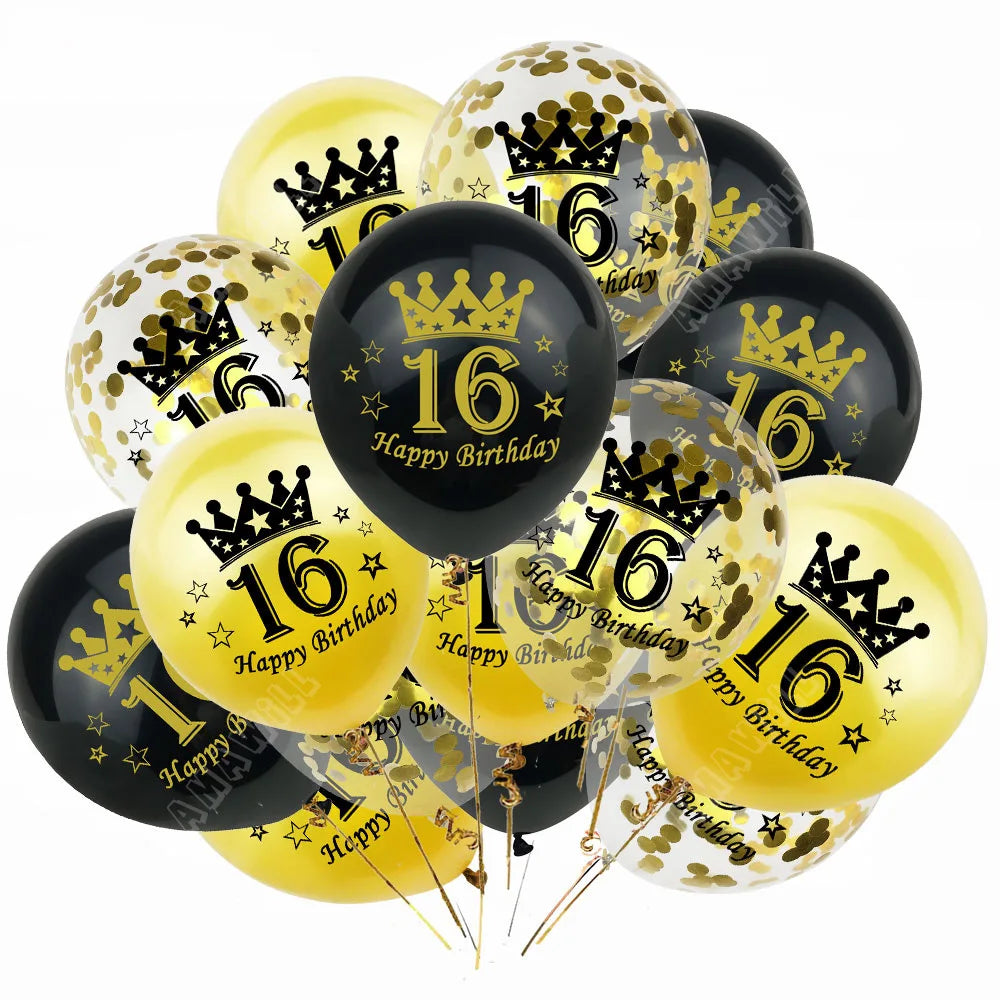 15pcs Latex Happy Birthday Balloon 12 Inch Confetti Balloons 30 40 50 60 70 Years Old Anniversary Wedding Birthday Party Decor