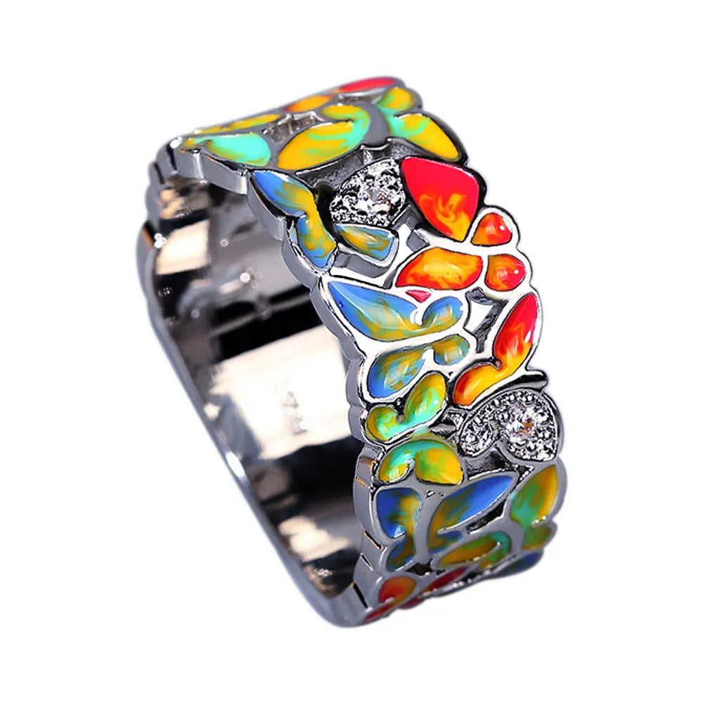 925 Silver Set For Women Color Handmade Enamel Butterfly Ring Jewelry Women's Jewelry Set Ring Necklace Earrings Women's Jewelry