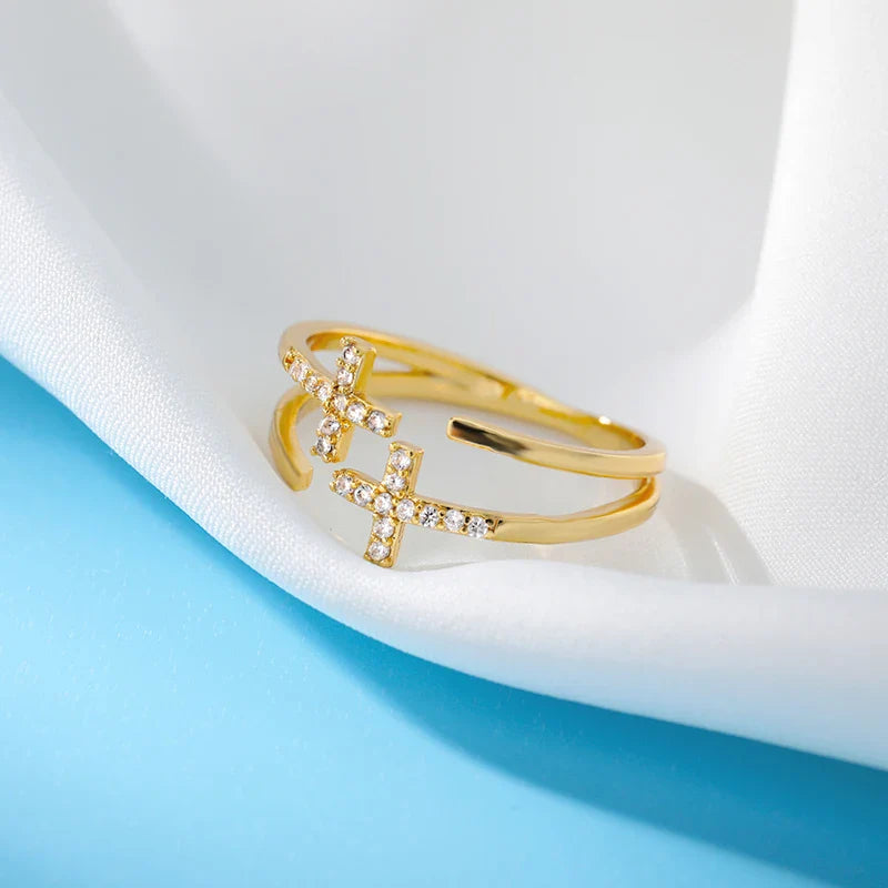 Cross Rings for Women Adjustable Gothic Cubic Zirconia Ring 2022 Trend Fashion Aesthetic Jewelry Wedding Band Gift anillos mujer