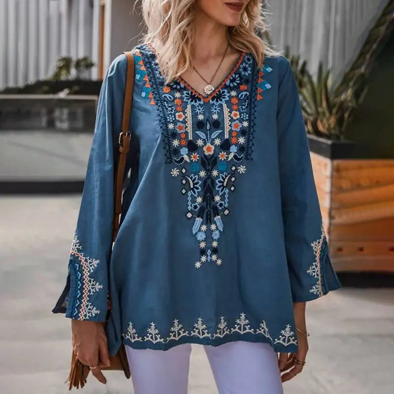 ZANZEA Stylish Shirts 2023 Women Bohemian Floral Printed Blouse Spring V Neck Long Sleeve Tops Casual Holiday Blusas Chemise