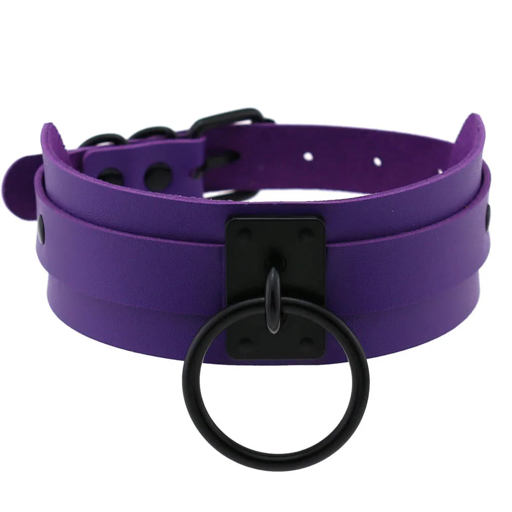 Emo Purple Goth Punk Leather Choker Necklaces Women Men Harajuku Black Rivet Metal Chian Necklace Halloween Cosplay Y2K Jewelry