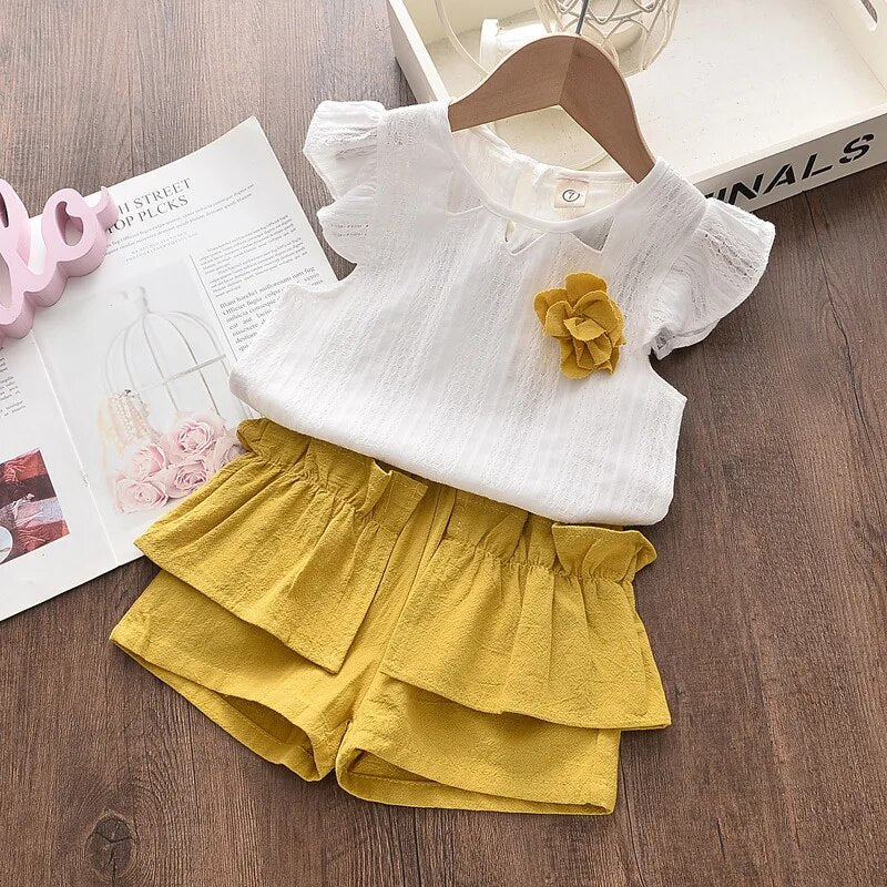 2023 Blast Fashion Girl Clothing Sleeveless O-Neck Polka Bow Shorts Girl Children Summer Clothes Baby Girl Clothes 2 Piece Sets