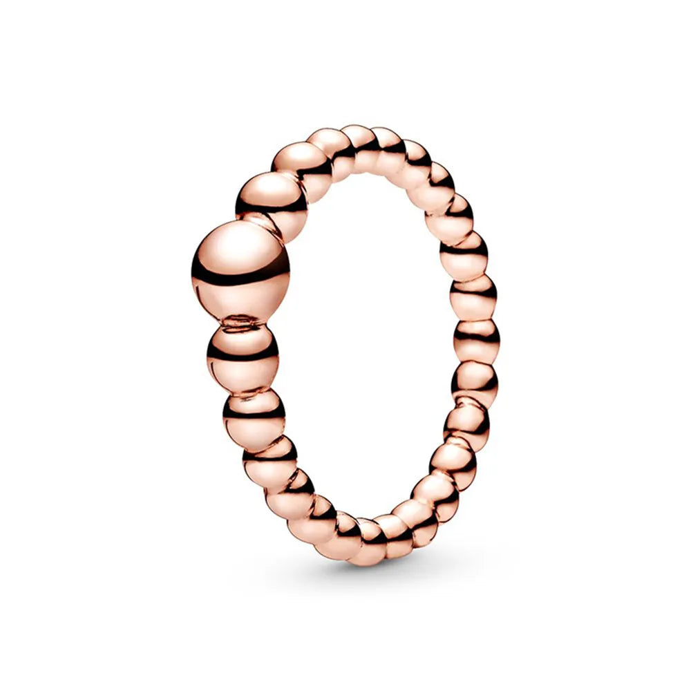 925 Sterling Silver Ring Charms Rose Gold Stripe Design Round Ball Diy Crystal Flower Finger Ring for women pandora Jewelry