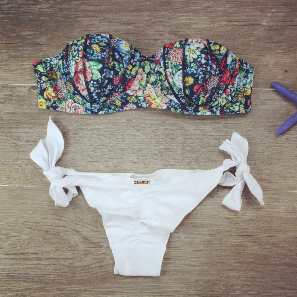 New Bandage Beach Strapless Swimwear Bikinis 2023 Women Swimsuit Sexy Brazilian Bikini Set Falbala Biquini Bathing Suits 485