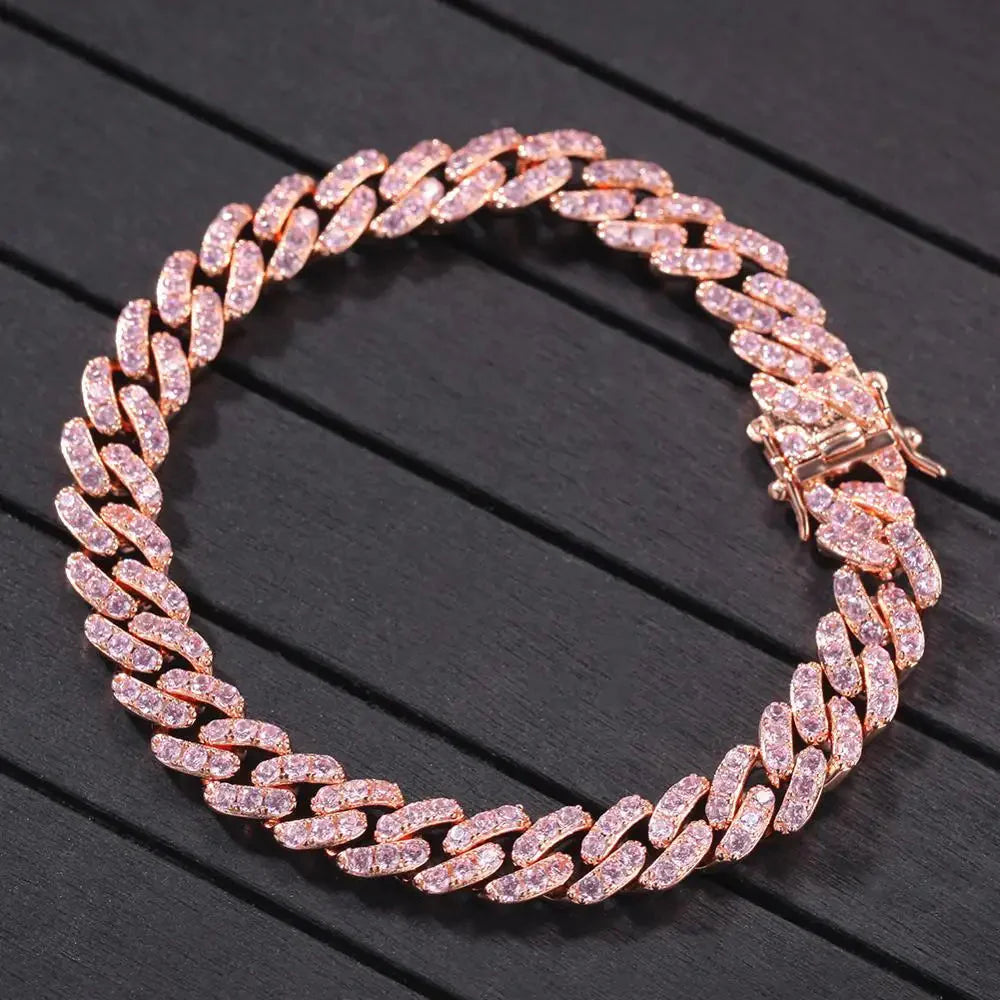 Iced Out Rose Gold Silver Color Cuban Bracelets