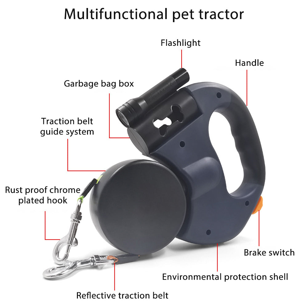 Double Head Dog Leash 360 Degree Nylon Traction Rope Automatic Retractable Outdoor Walking Leash Pet Accessories With Light
