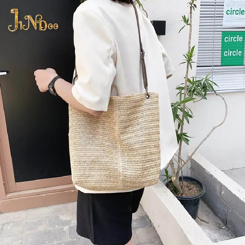 2021 New Casual Large Capacity Tote Women Straw Handbags Luxury Women Designer Lady Shoulder Messenger Bags Female Big Purses