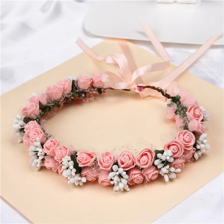 6Colors Women Beach Headband Floral Hair Lady Girls Bride Boho Flower Headband Floral Head Wreath Garlands Bohemia Beach Flower