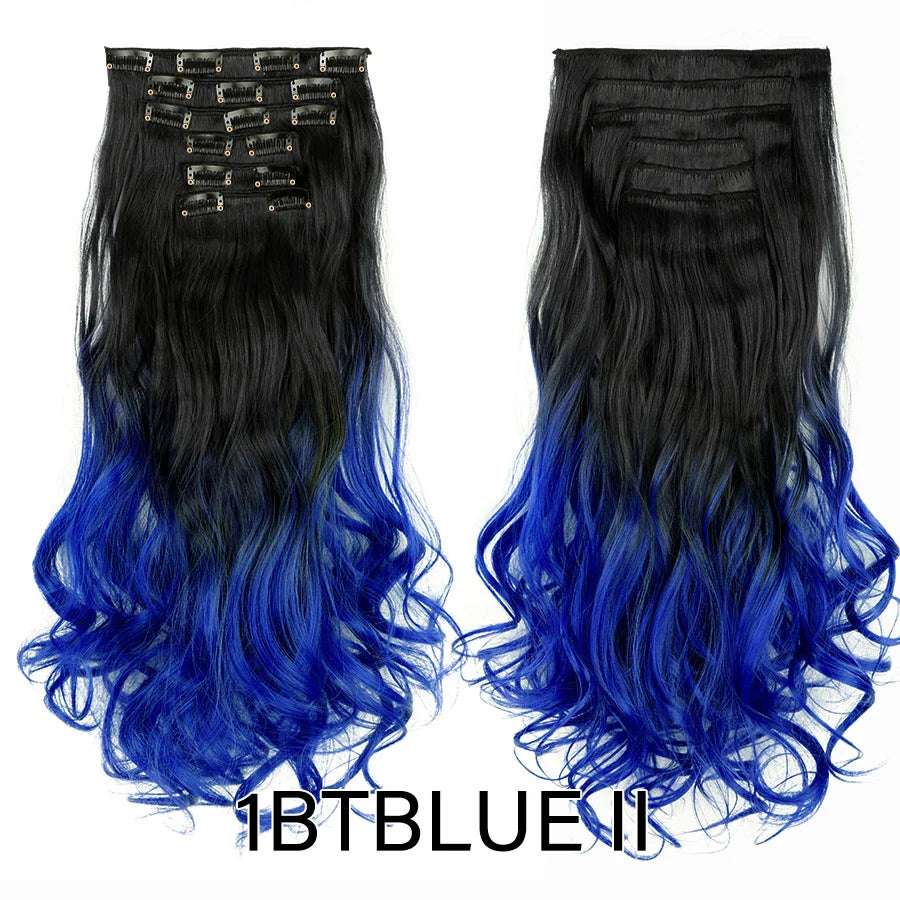 Leeons 16Clips Long Straight Synthetic Clip On Hair Extensions Cheveux Clip Naturel High Temperature Fiber Black Brown Hairpiece