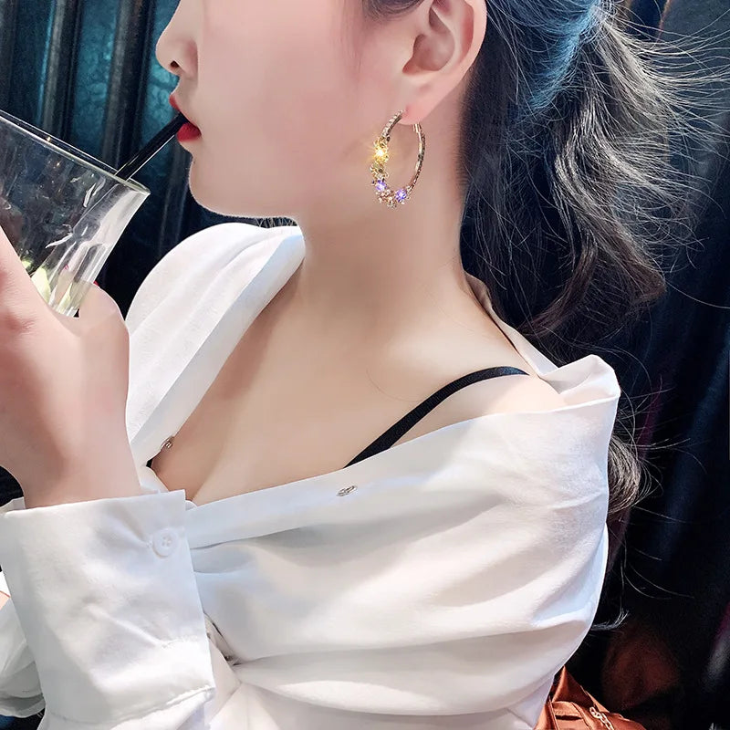 New 2023 French Exaggerated Rhinestone Big Gold Silver Earrings Fashion Personality Versatile Earrings Women'S Jewelry Wholesale