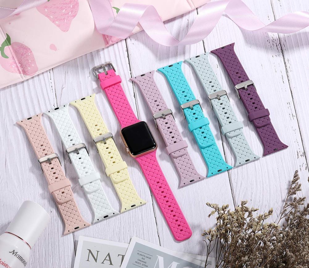 Silicone Strap for Apple watch band 44mm 40mm 45mm 41mm 42mm 38mm Accessories Woven Pattern bracelet iWatch series 6 5 4 3 SE 7