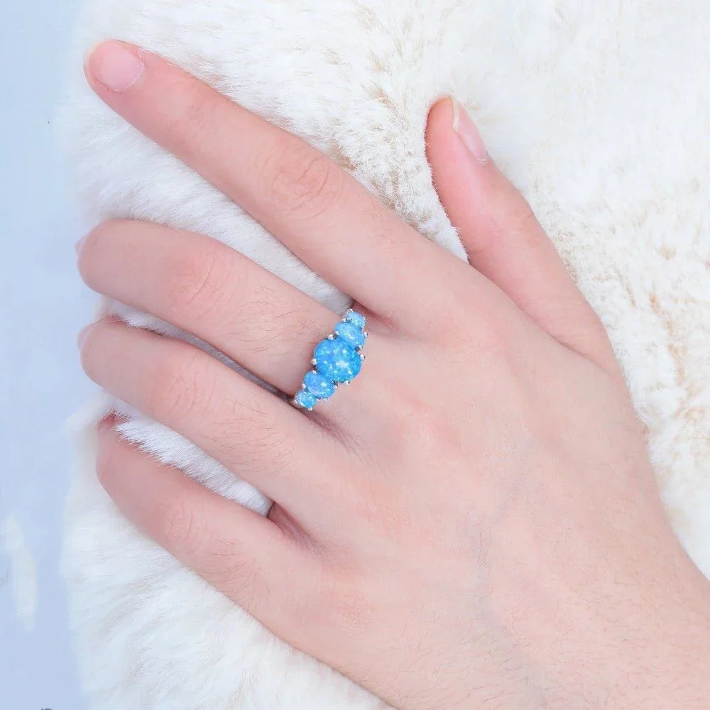 CiNily White & Orange & Blue Fire Opal Filled Rings With Round Stone Silver Plated Luxury Big Bohemia Boho Summer Jewelry Woman