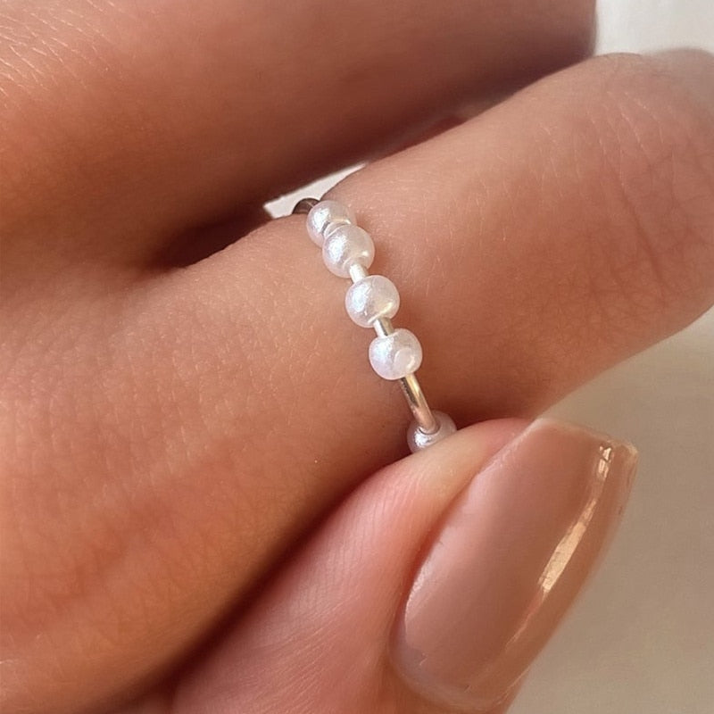 Fidget Beads Fidget Ring Spinner Spiral Simulated Pearl Fidget Rings Rotate Freely Anti Stress Anxiety Ring Toy For Girl Women