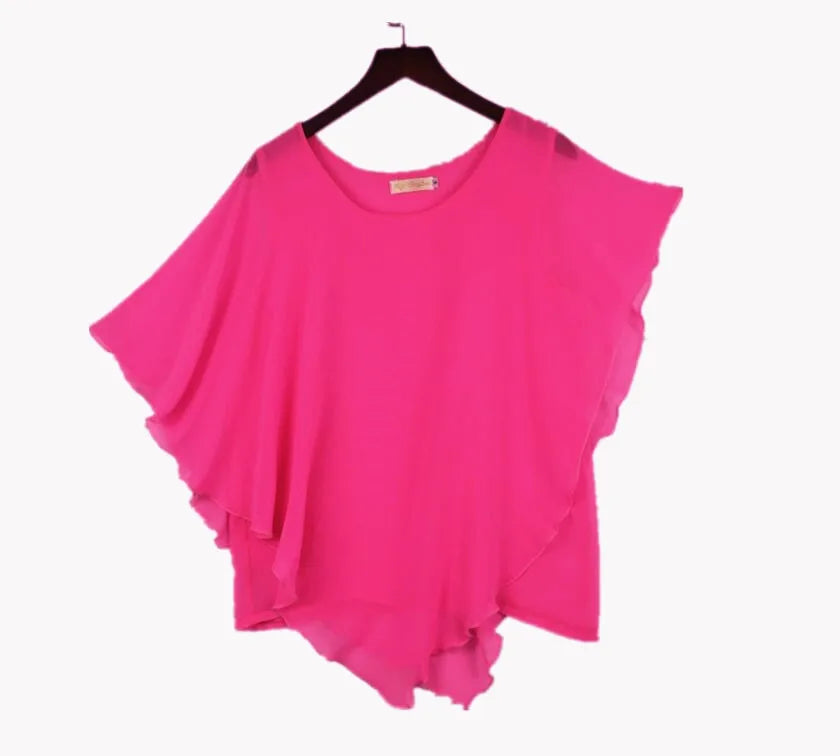 2023 Summer  women Chiffon casual Blouses & shirts blusas,batwing sleeve women chiffon shirt wome clothing