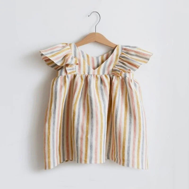 Newborn Girls Summer Clothes Linen Striped Baby Girl Dress For 0-3Y Toddler Girls Clothes Baby Birthday Party Dress